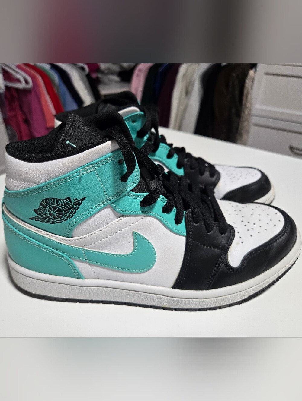 Jordan Unisex High-Top Sneakers in White, Black & Teal